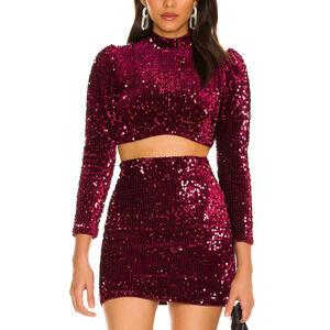 Camila Coelho 'Edna' Red Mockneck Sequin Embellished Top Size M